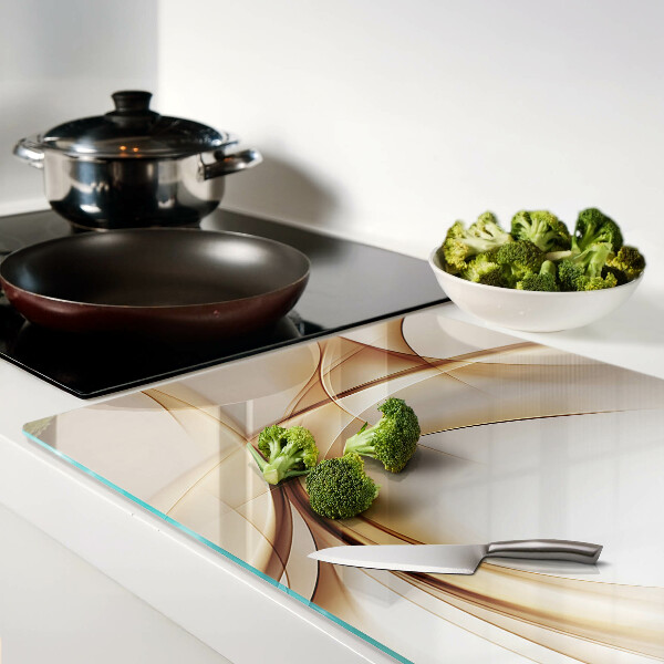 Schneidebrett Glas mit abstraktem Wellenmuster in Beigetönen