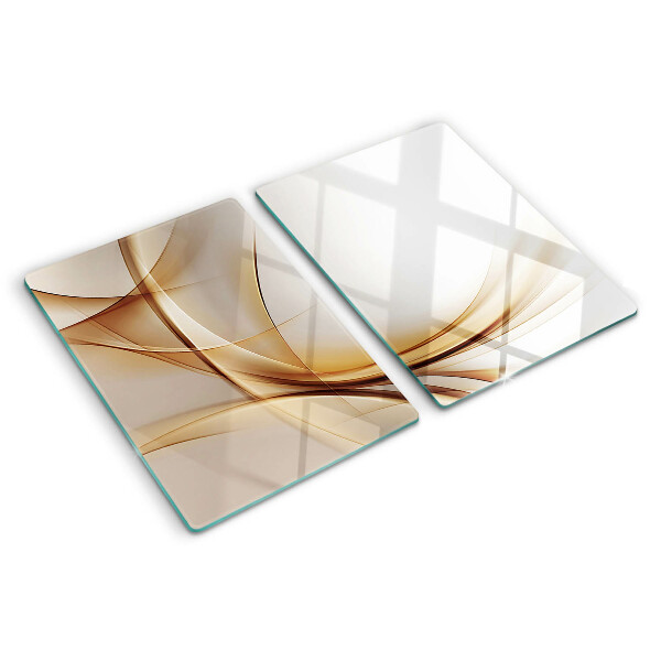 Schneidebrett Glas mit abstraktem Wellenmuster in Beigetönen
