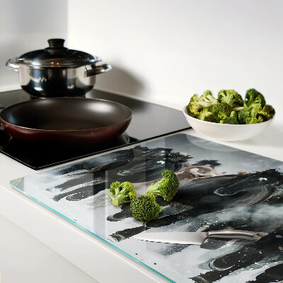 Glas-Schneidebrett mit Motiv galoppierender Pferde im Nebel