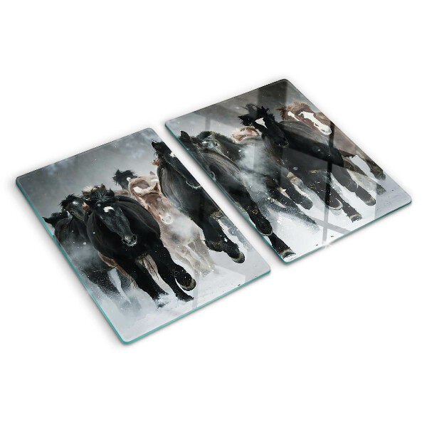 Glas schneidebrett Galoppierende Pferde im Nebel