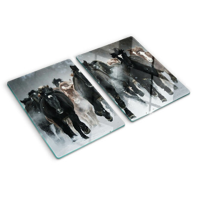 Glas schneidebrett Galoppierende Pferde im Nebel