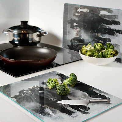 Glas schneidebrett Galoppierende Pferde im Nebel