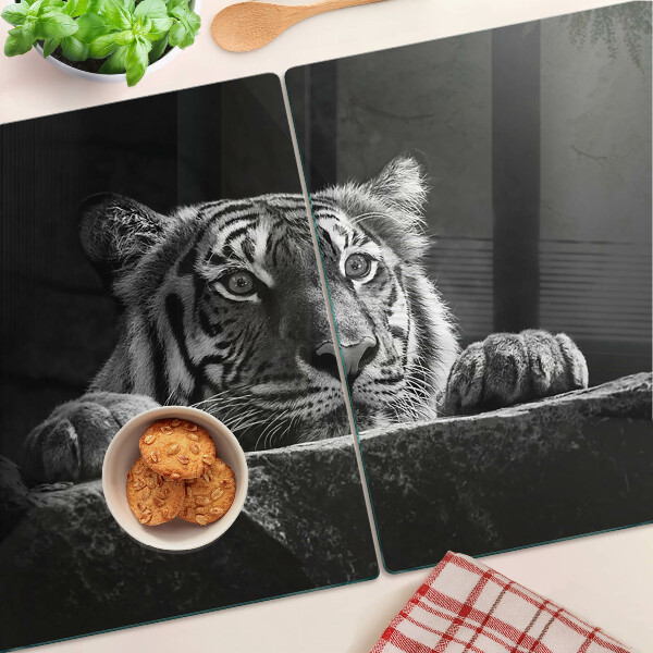Schneidebrett mit Tiger-Motiv im Schwarz-Weiß-Stil