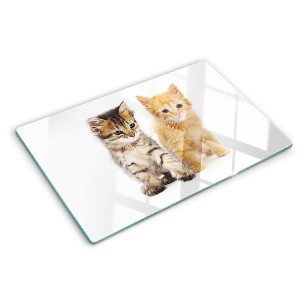 Schneidebrett Glas mit Katzenmotiv auf weißem Hintergrund
