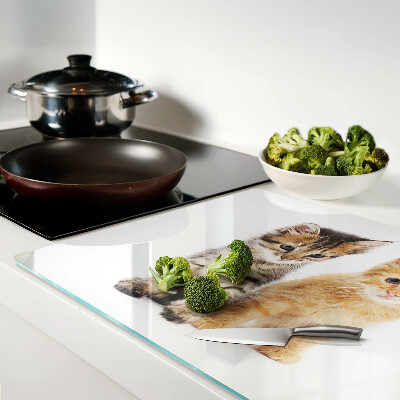 Schneidebrett Glas mit Katzenmotiv auf weißem Hintergrund