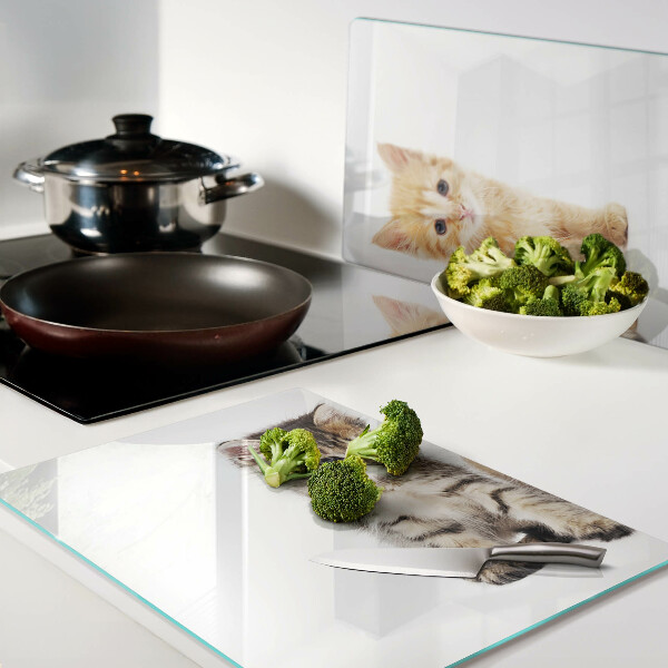 Schneidebrett glas Katzen auf weißem Hintergrund