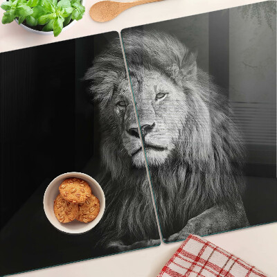 Schneidebrett mit schwarz-weißem Löwenmotiv