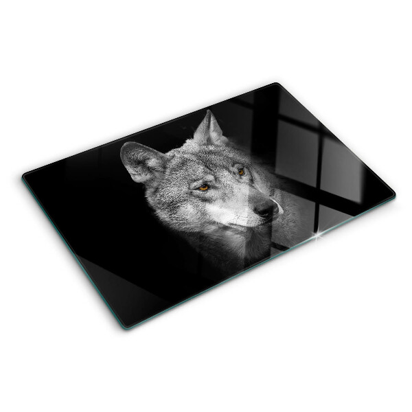 Schneidebrett glas Wolf in Grautönen