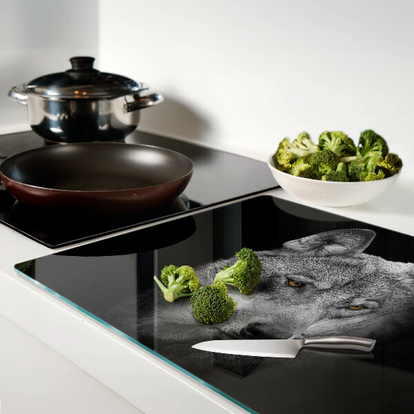 Schneidebrett glas Wolf in Grautönen