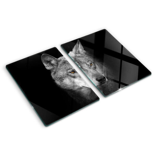 Schneidebrett glas Wolf in Grautönen