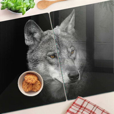 Schneidebrett glas Wolf in Grautönen