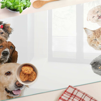 Glas schneidebrett Hunde und Katzen in verschiedenen Posen