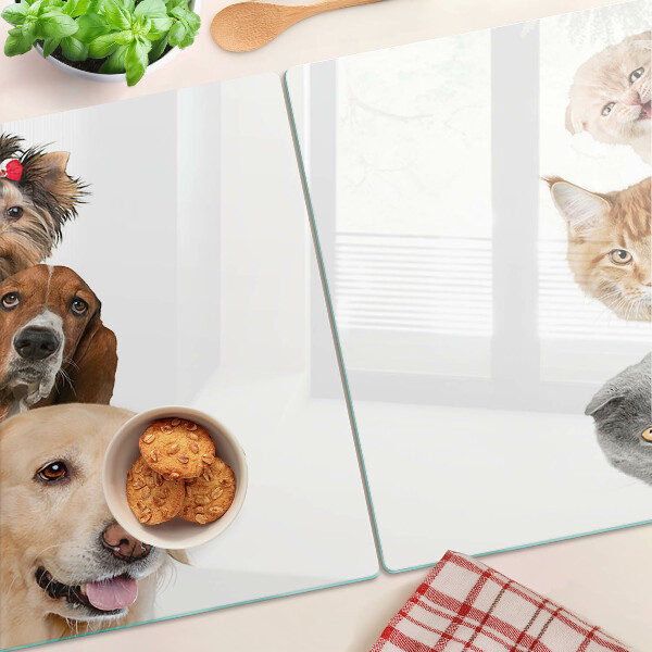 Glas schneidebrett Hunde und Katzen in verschiedenen Posen