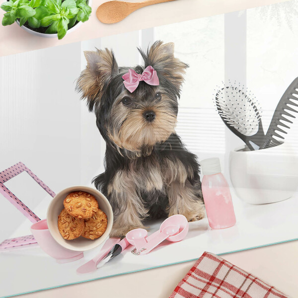 Schneidebrett mit Yorkshire-Terrier-Motiv und Pflegeset