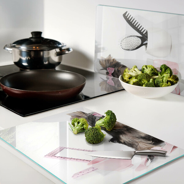 Schneidebrett mit Yorkshire-Terrier-Motiv und Pflegeset