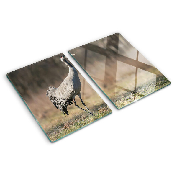 Schneidebrett Glas mit Motiv eines Krans vor einer Landschaft