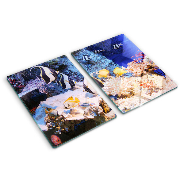 Schneidebrett mit Motiv einer Unterwasserwelt und Fischen