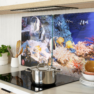 Schneidebrett mit Motiv einer Unterwasserwelt und Fischen