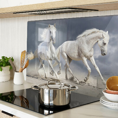Schneidebrett glas Weiße Pferde auf der Flucht