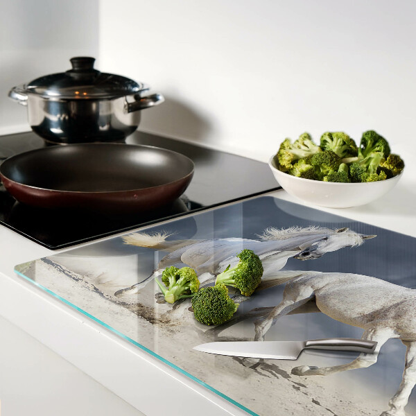 Schneidebrett glas Weiße Pferde auf der Flucht