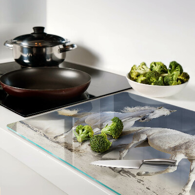 Schneidebrett Glas mit Motiv weißer Pferde in Bewegung