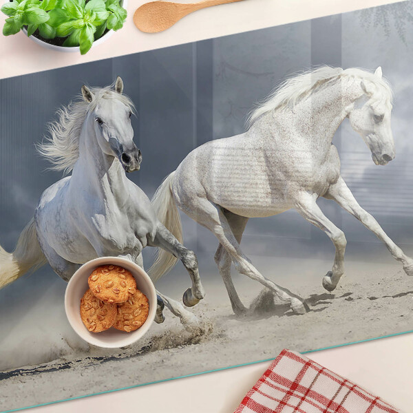 Schneidebrett glas Weiße Pferde auf der Flucht