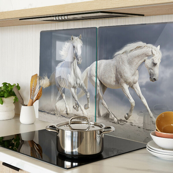 Schneidebrett glas Weiße Pferde auf der Flucht