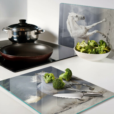 Schneidebrett glas Weiße Pferde auf der Flucht