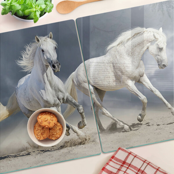 Schneidebrett glas Weiße Pferde auf der Flucht