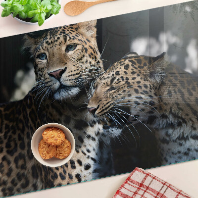 Schneidebrett Glas mit einem Geparden vor dunklem Hintergrund