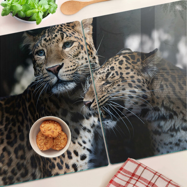 Schneidebrett Glas mit einem Geparden vor dunklem Hintergrund