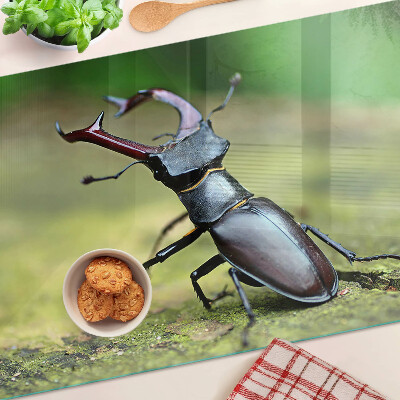 Schneidebrett glas Hirschkäfer auf grünem Hintergrund
