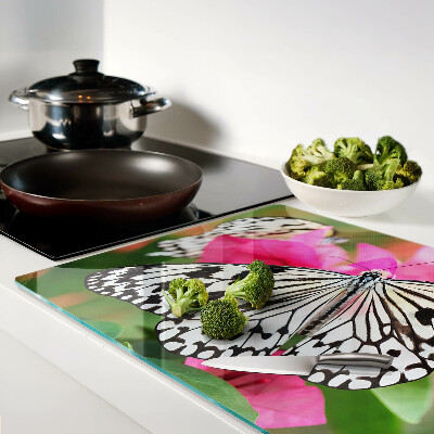 Glas-Schneidebrett mit Schmetterling auf Blumenmotiv