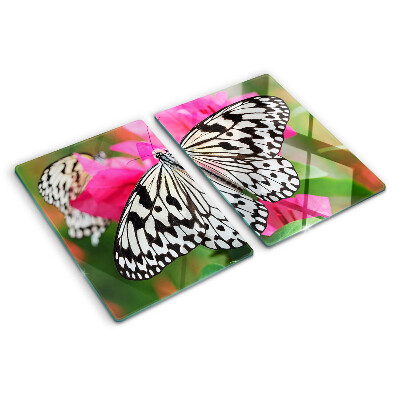 Glas-Schneidebrett mit Schmetterling auf Blumenmotiv