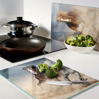 Glas-Schneidebrett mit Motiv dreier galoppierender Pferde