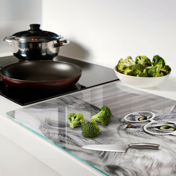 Schneidebrett glas Katze mit Brille