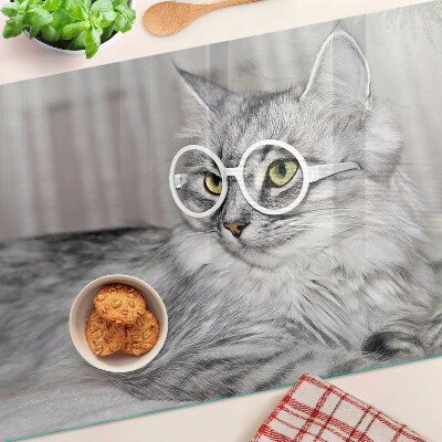 Schneidebrett glas Katze mit Brille
