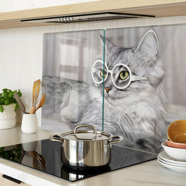 Schneidebrett glas Katze mit Brille