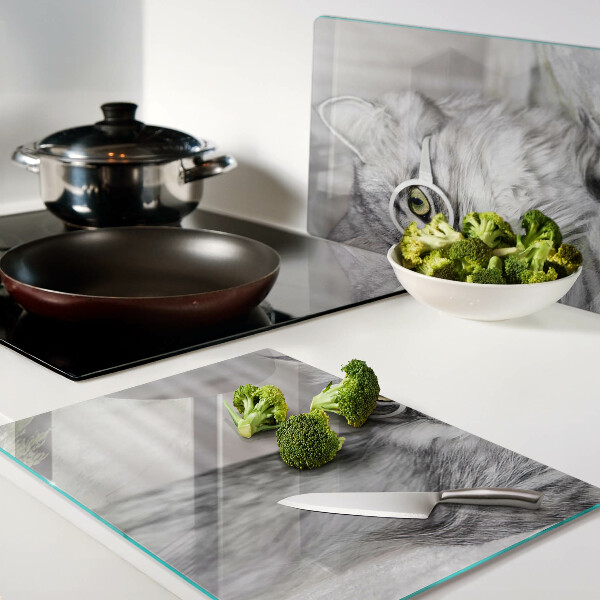 Schneidebrett glas Katze mit Brille