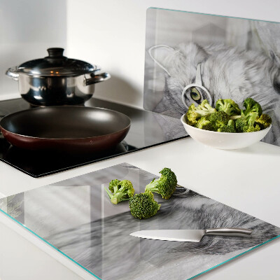 Schneidebrett Glas mit Motiv einer Katze mit Brille