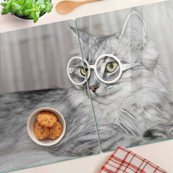 Schneidebrett glas Katze mit Brille