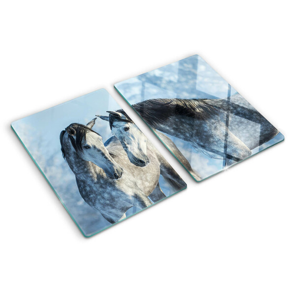 Schneidebrett Glas mit Motiv von Pferden in einer Winterlandschaft