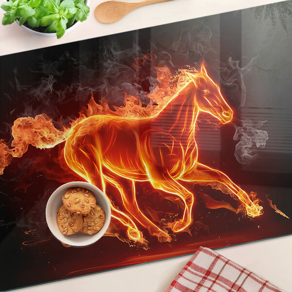 Glas Schneidebrett mit Motiv eines brennenden Pferdes