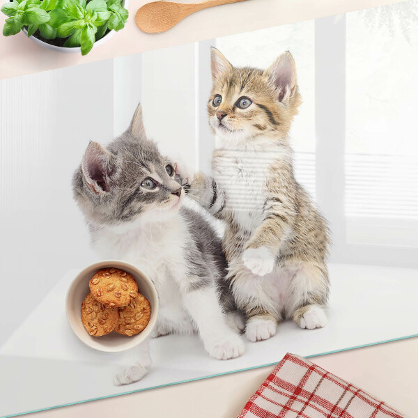 Glas-Schneidebrett mit Katzenmotiv auf weißem Hintergrund