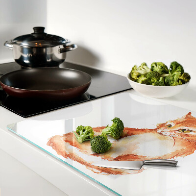 Schneidebrett Glas mit der Zeichnung eines roten Kätzchens