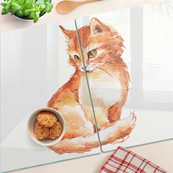 Schneidebrett glas Zeichnung eines roten Kätzchens