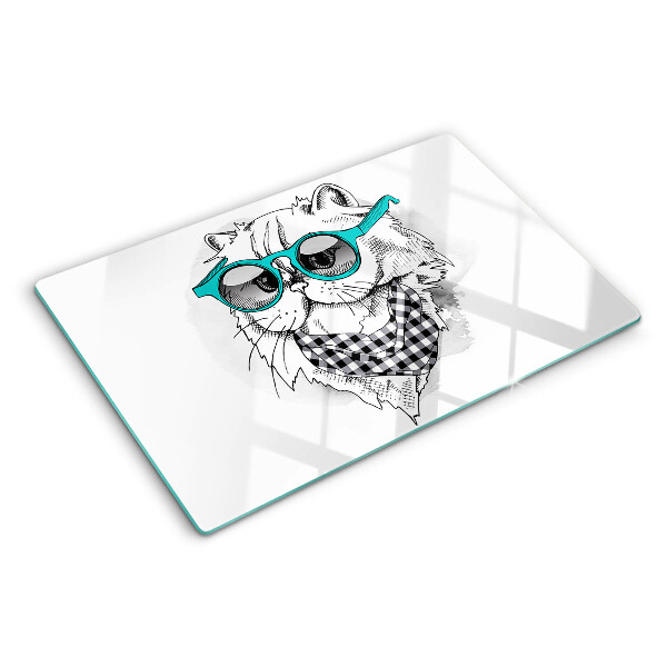 Schneidebrett glas Zeichnung einer Katze mit Sonnenbrille