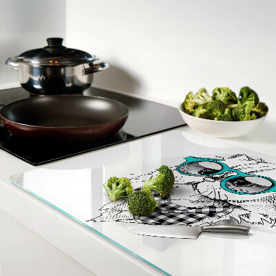 Schneidebrett glas Zeichnung einer Katze mit Sonnenbrille