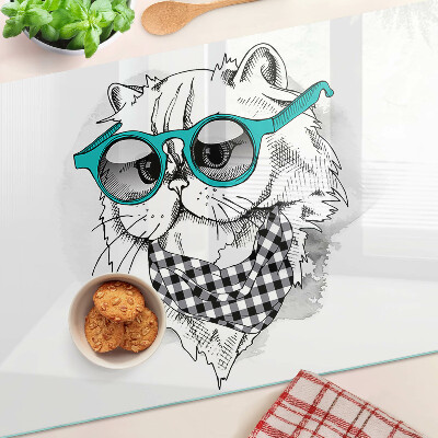 Schneidebrett glas Zeichnung einer Katze mit Sonnenbrille