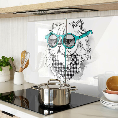Schneidebrett Glas mit einer Zeichnung einer Katze mit Sonnenbrille
